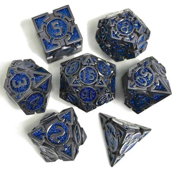 Dark Blue Glitter Weighted Metal Dice Set - RULE DICE