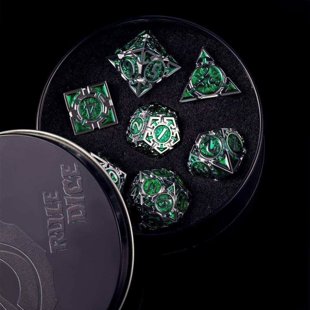 Emerald Green Weighted Metal Dice Set - RULE DICE