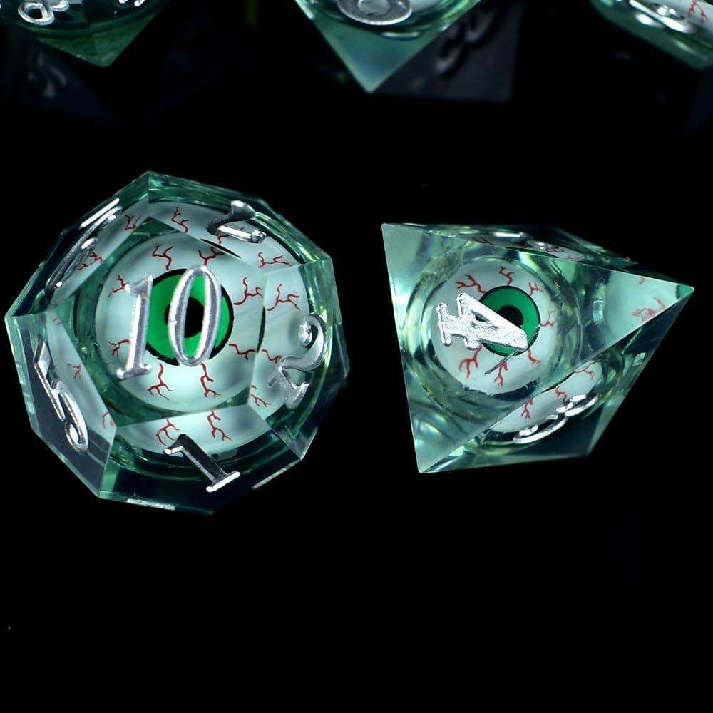 Eyeball Green Liquid Core Resin Dice Set - RULE DICE