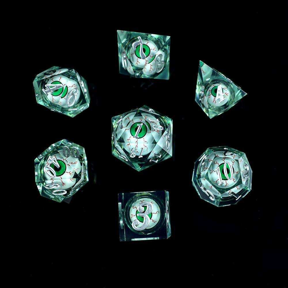 Eyeball Green Liquid Core Resin Dice Set - RULE DICE