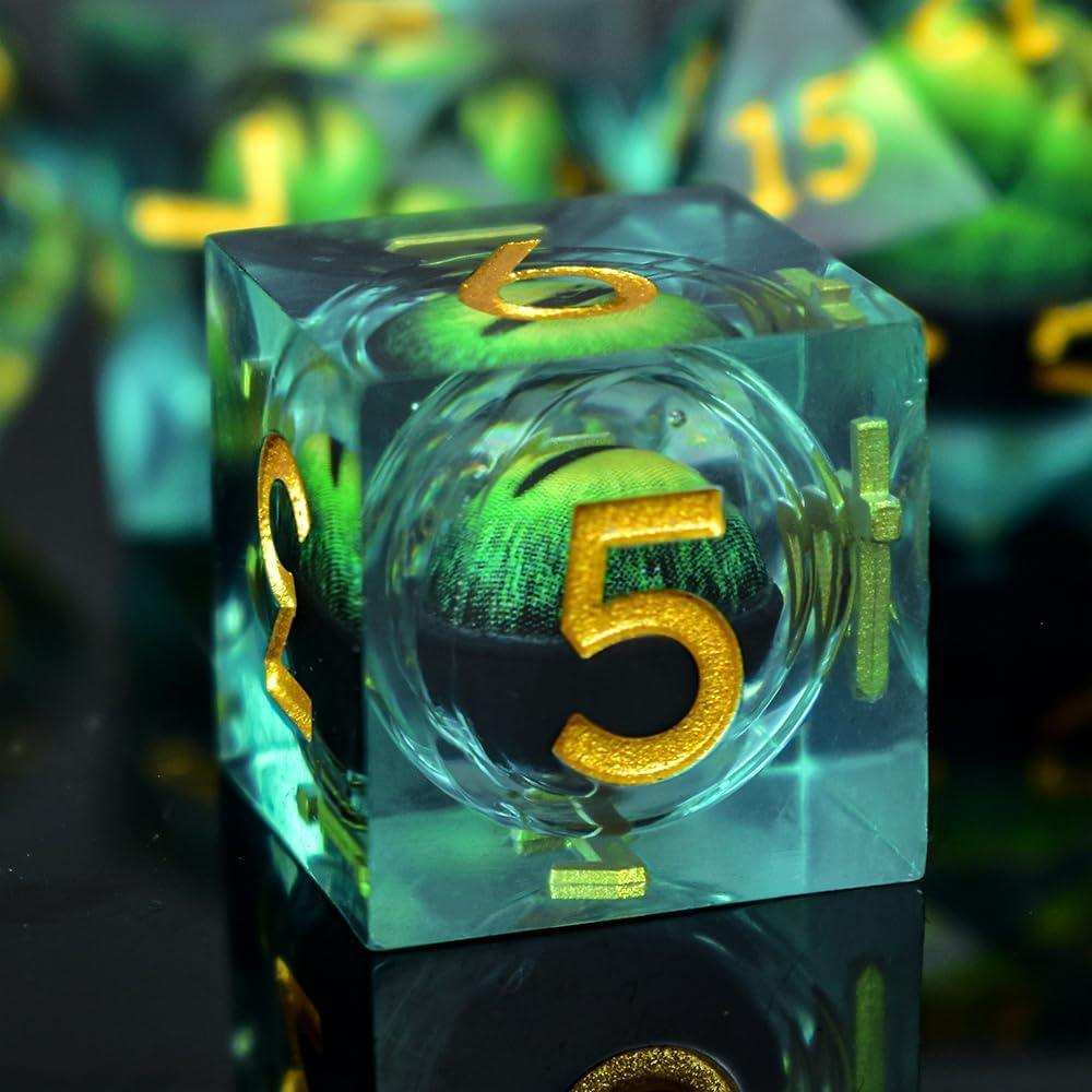 Green Dragon Eye Liquid Core Resin Dice Set - RULE DICE