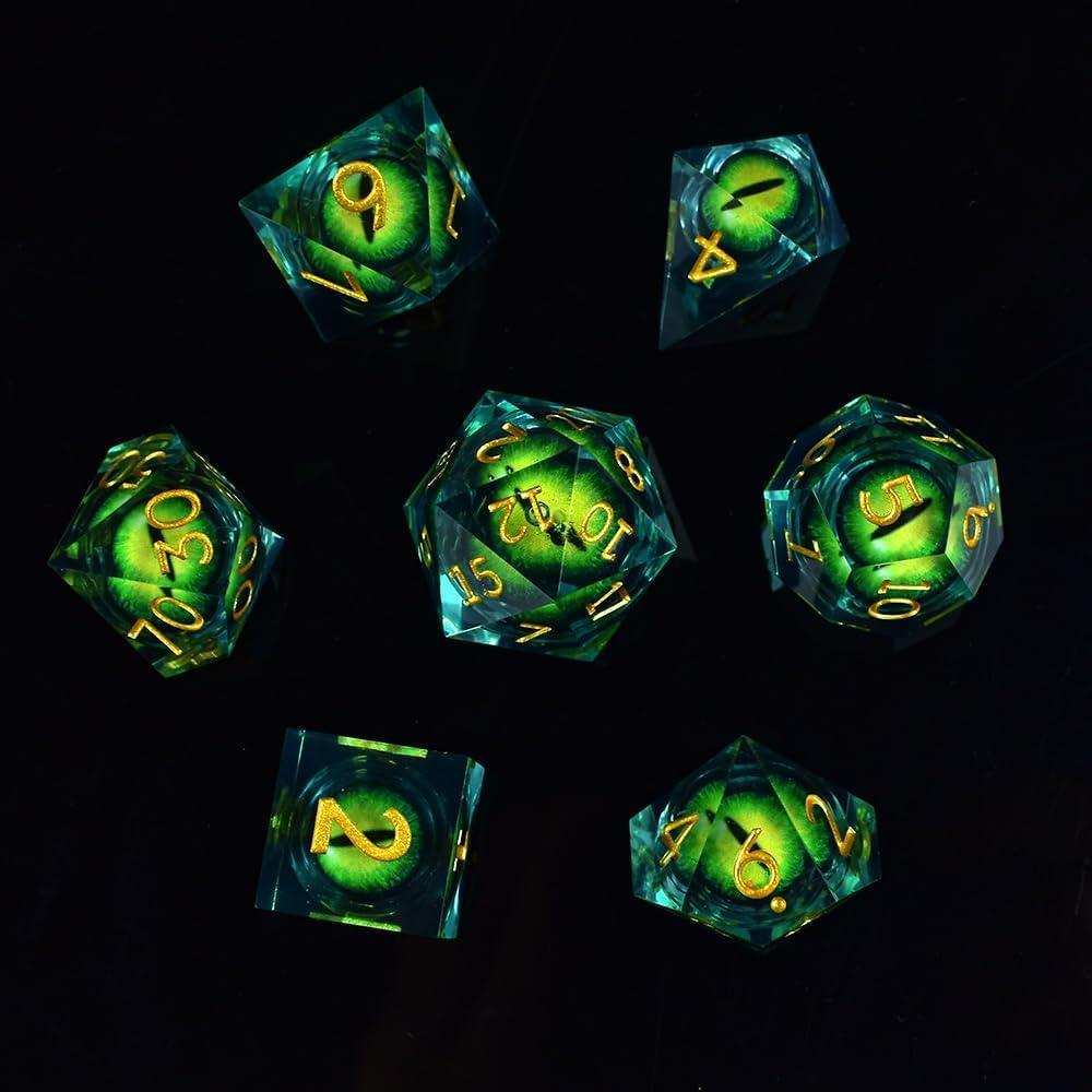 Green Dragon Eye Liquid Core Resin Dice Set - RULE DICE