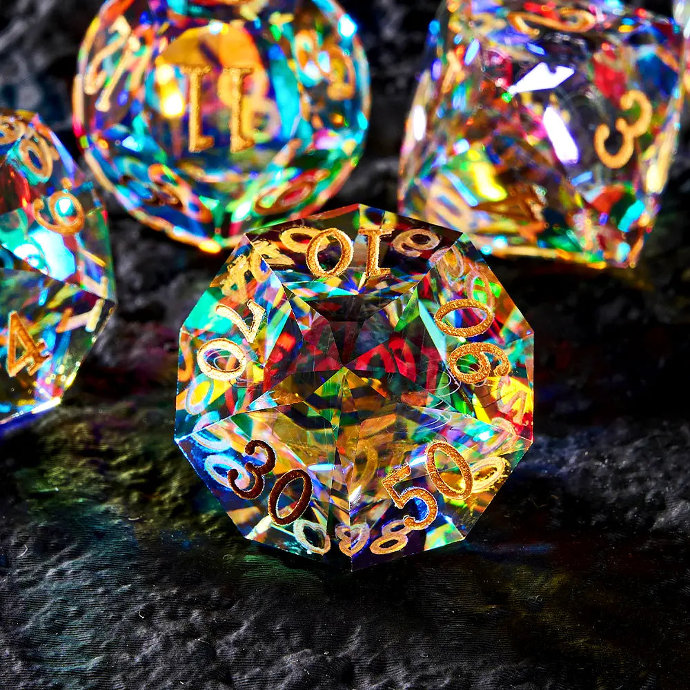 Iridescent Pristine Prism Crystal Dice Set