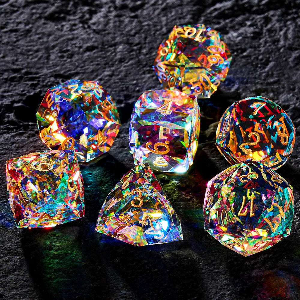 Iridescent Pristine Prism Crystal Dice Set