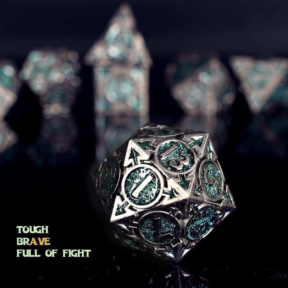 Mint Blue Glitter Weighted Metal Dice Set - RULE DICE