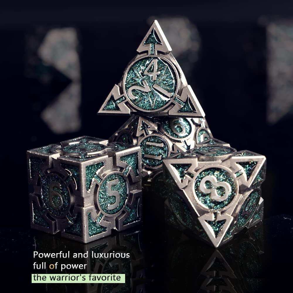 Mint Blue Glitter Weighted Metal Dice Set - RULE DICE