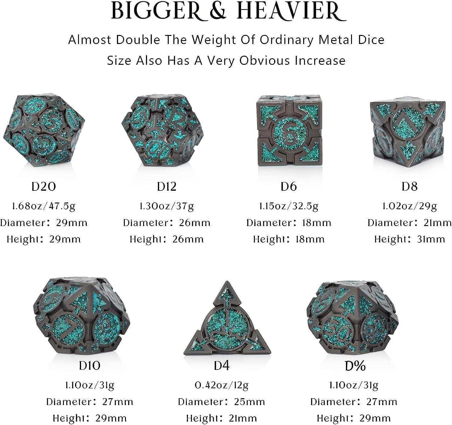 Mint Blue Glitter Weighted Metal Dice Set - RULE DICE