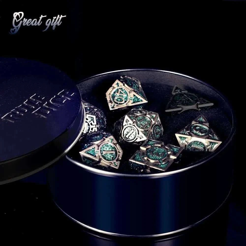 Mint Blue Glitter Weighted Metal Dice Set - RULE DICE
