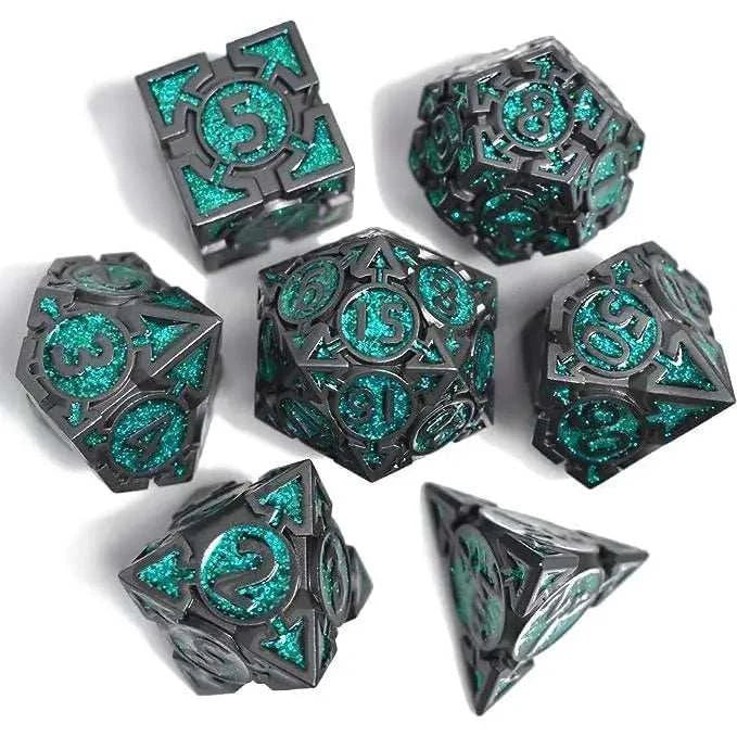 Mint Blue Glitter Weighted Metal Dice Set - RULE DICE