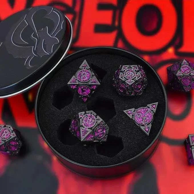 Mulberry Purple Glitter Weighted Metal Dice Set - RULE DICE