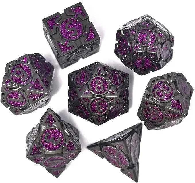 Mulberry Purple Glitter Weighted Metal Dice Set - RULE DICE