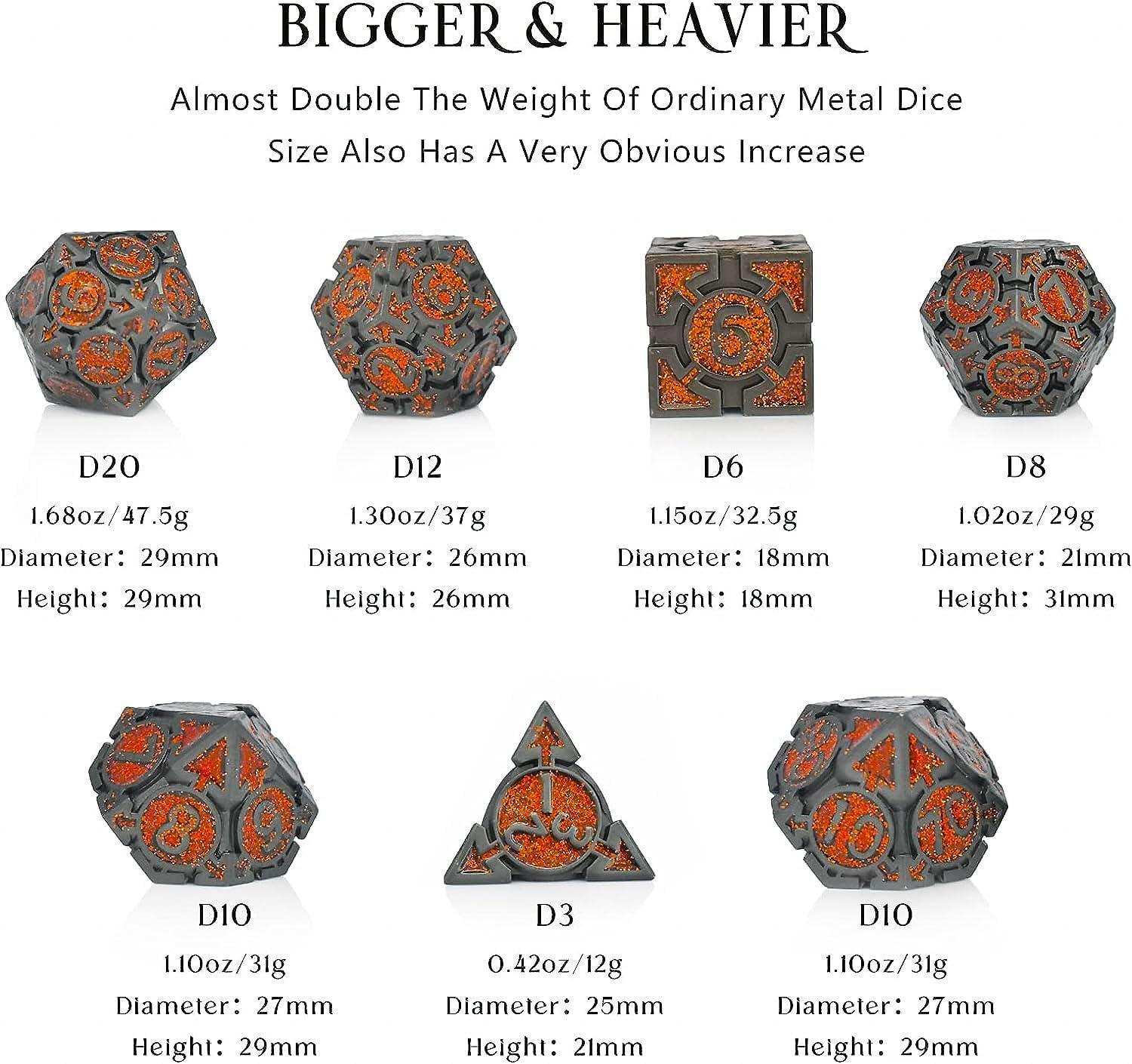 Orange Glitter Weighted Metal Dice Set - RULE DICE