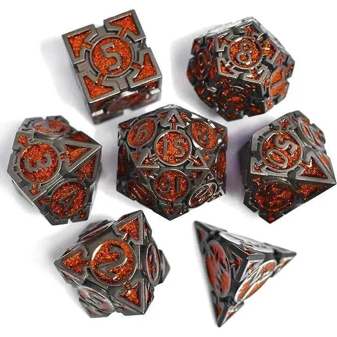 Orange Glitter Weighted Metal Dice Set - RULE DICE