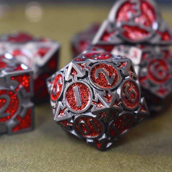 Red Glitter Weighted Metal Dice Set - RULE DICE