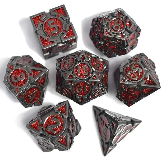 Red Glitter Weighted Metal Dice Set - RULE DICE