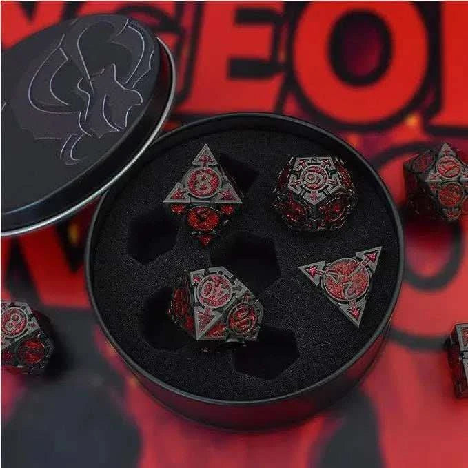 Red Glitter Weighted Metal Dice Set - RULE DICE