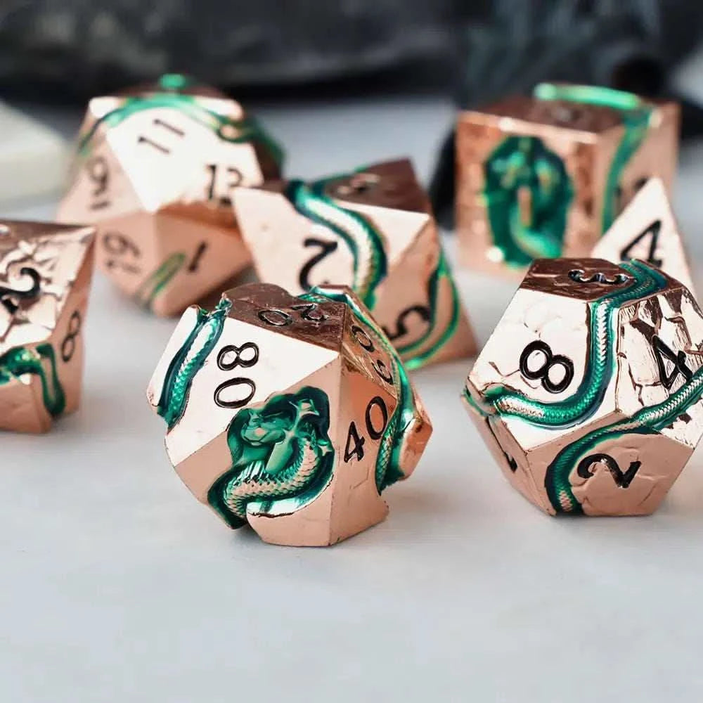 Rose Golden Serpent’s Dagger Dice Set - RULE DICE