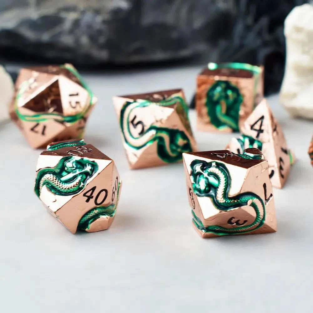 Rose Golden Serpent’s Dagger Dice Set - RULE DICE