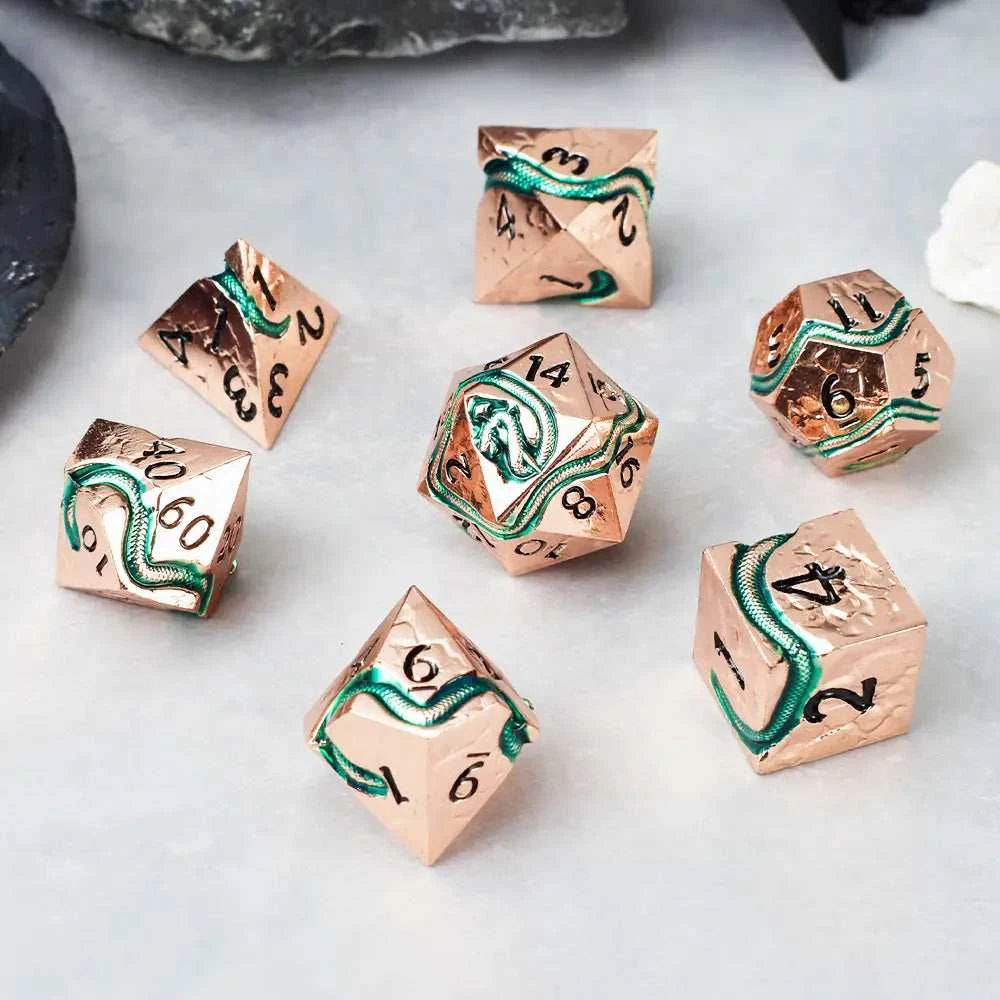 Rose Golden Serpent’s Dagger Dice Set - RULE DICE