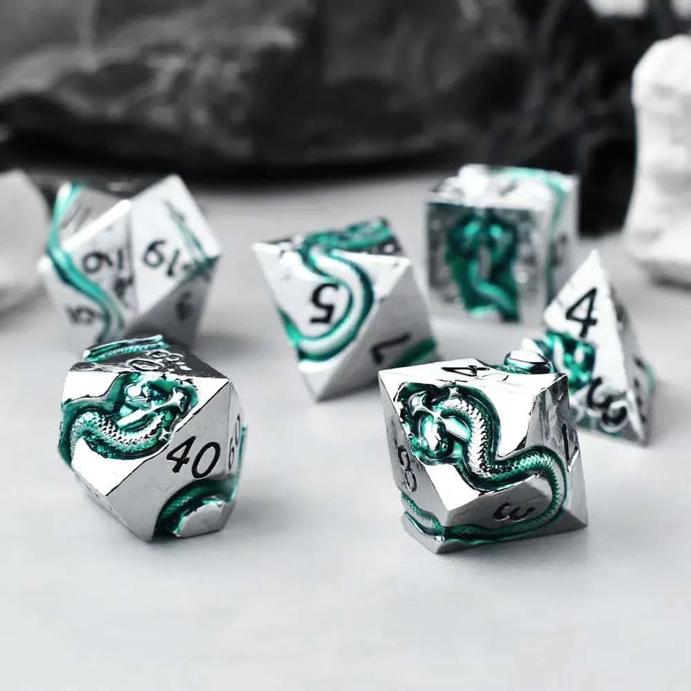 Silver Black Serpent’s Dagger Dice Set - RULE DICE