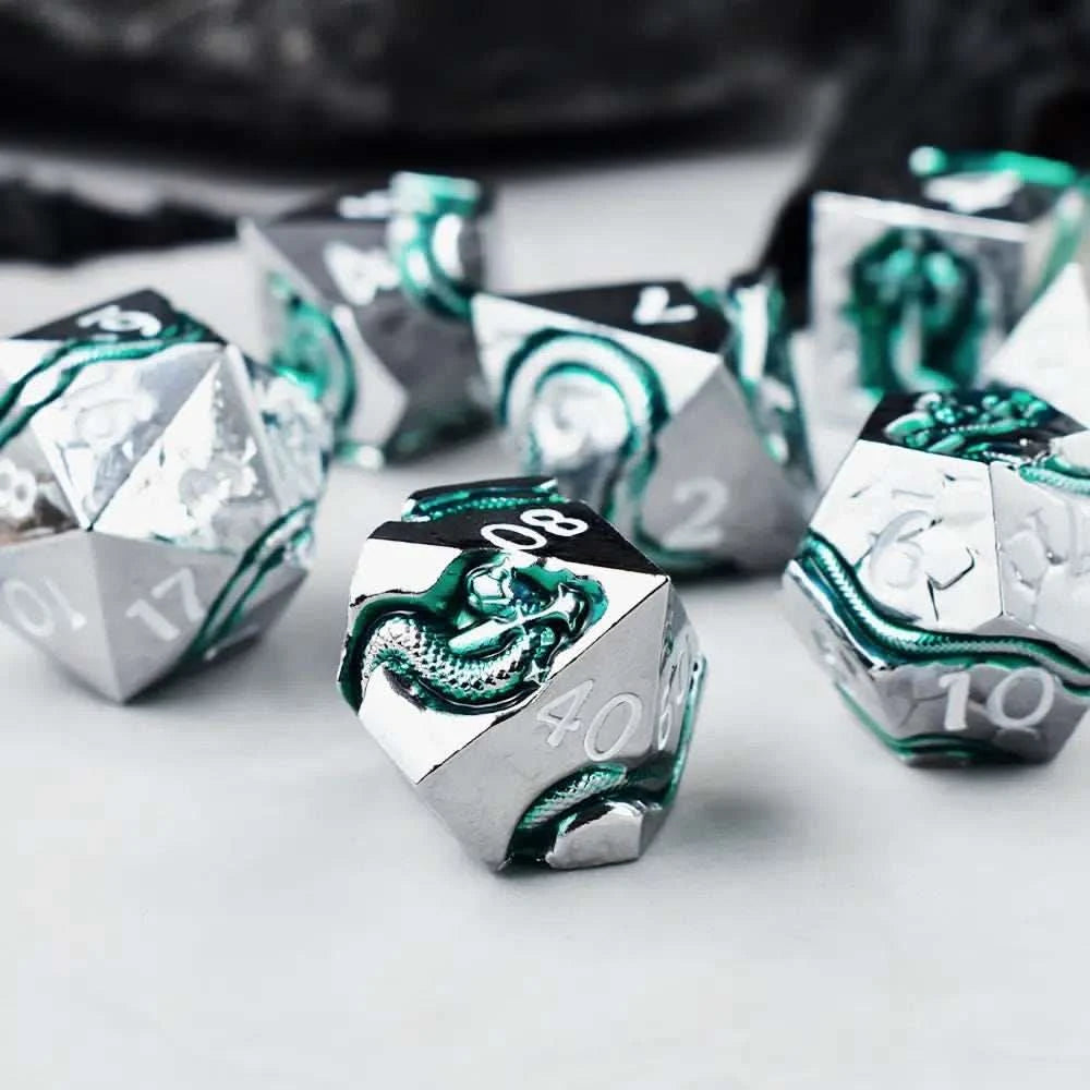 Silver White Serpent’s Dagger Dice Set - RULE DICE