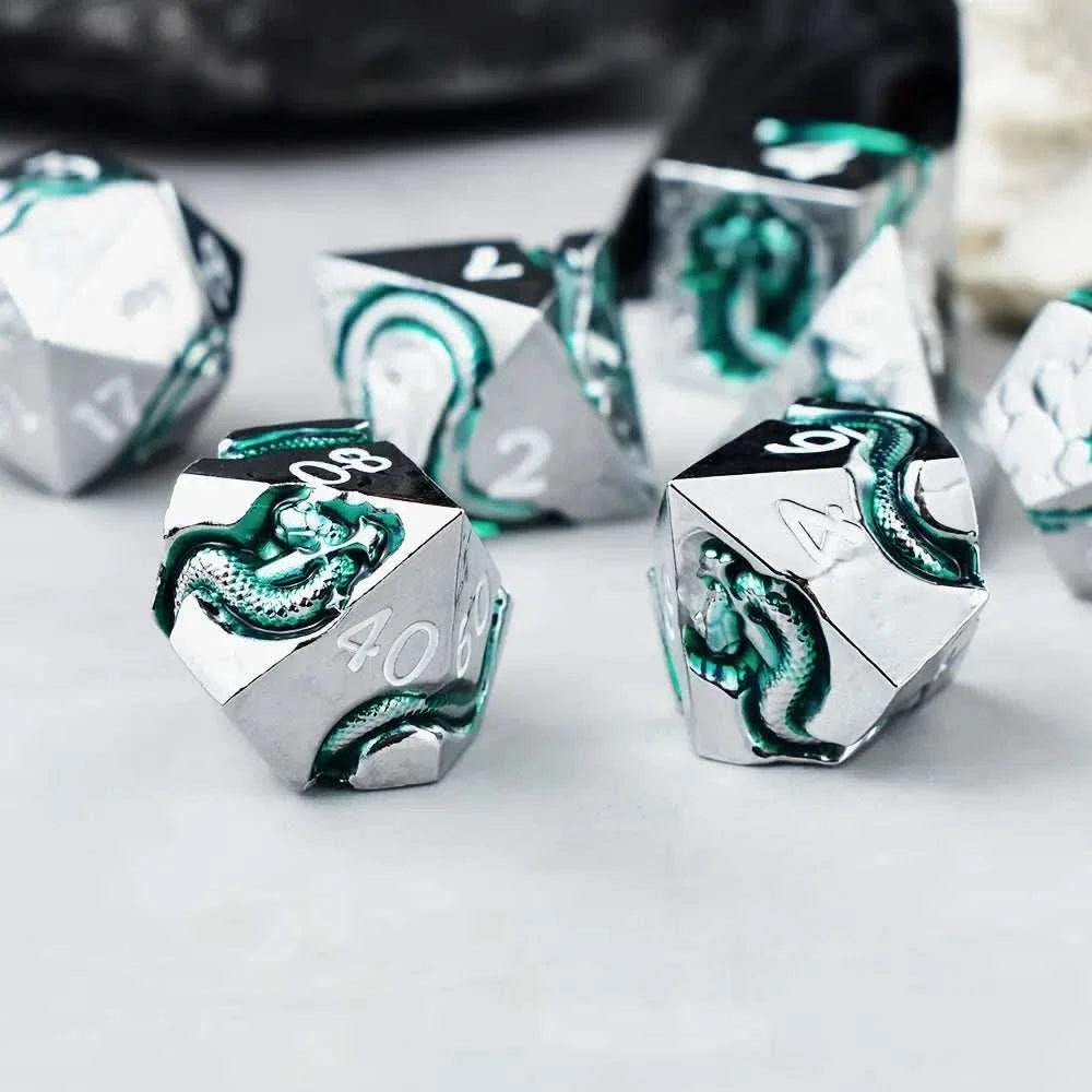 Silver White Serpent’s Dagger Dice Set - RULE DICE