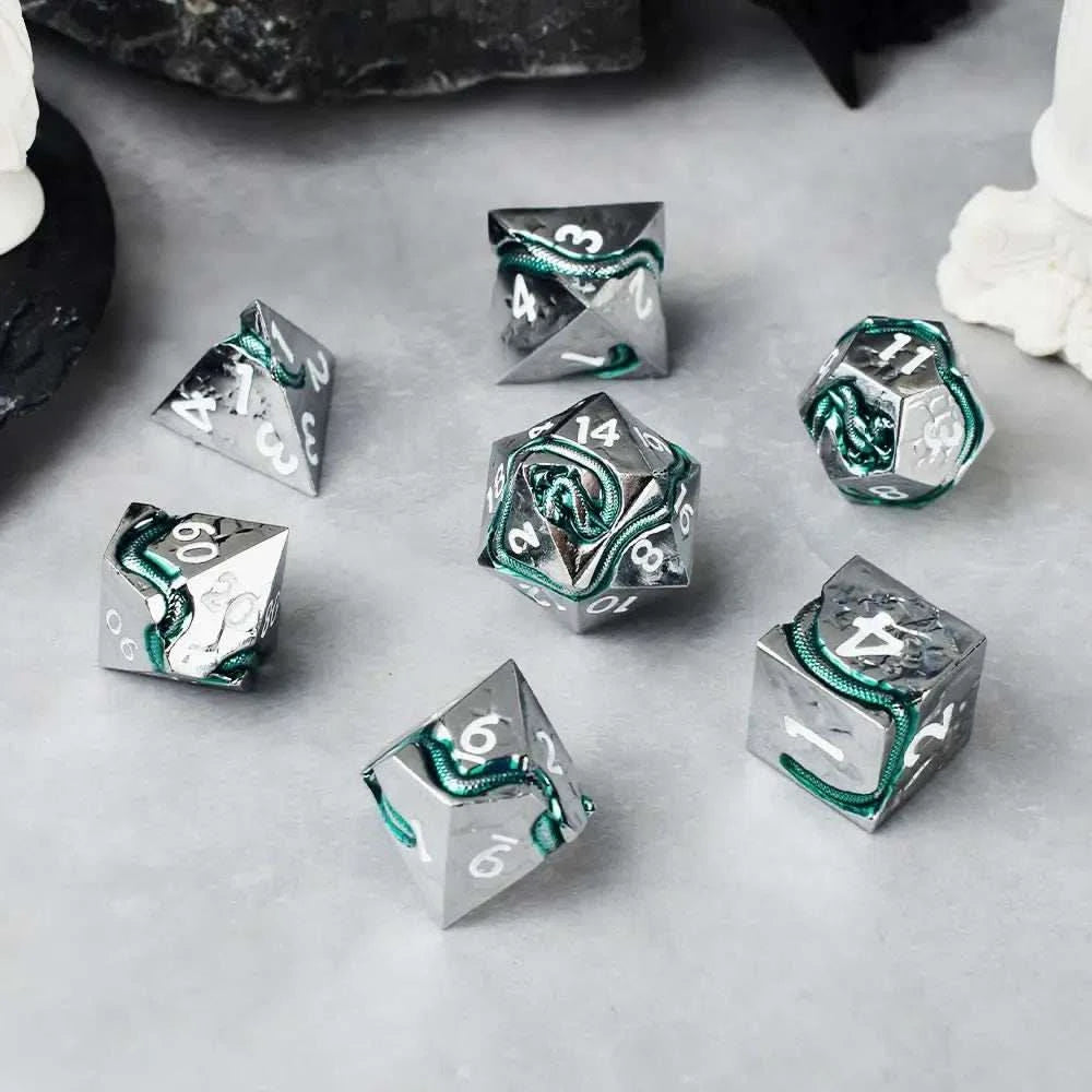 Silver White Serpent’s Dagger Dice Set - RULE DICE