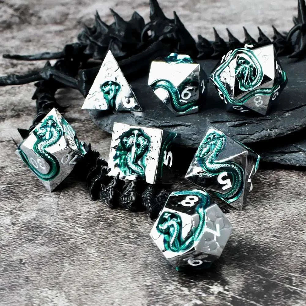 Silver White Serpent’s Dagger Dice Set - RULE DICE
