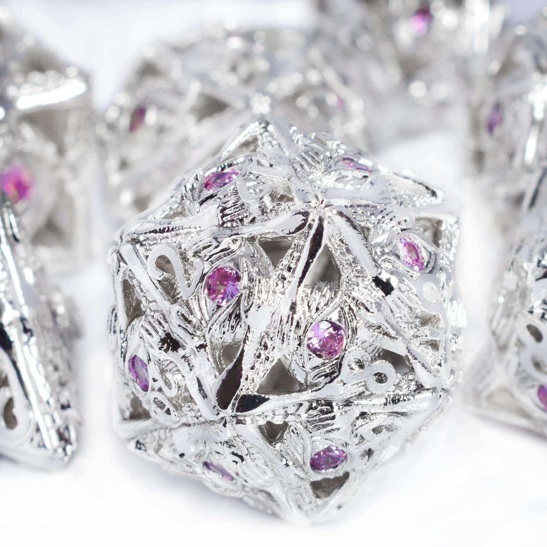Silver and Pink Gemstone Dice Set - RULE DICE