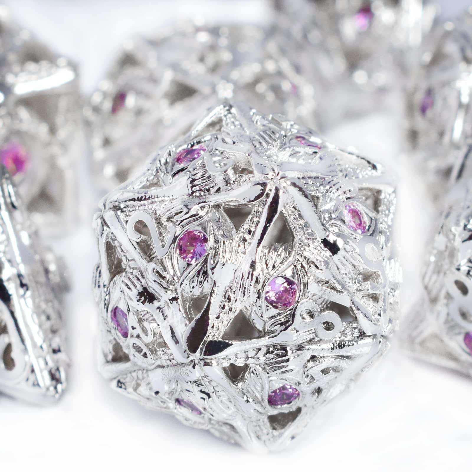 Silver and Pink Gemstone Dice Set - RULE DICE