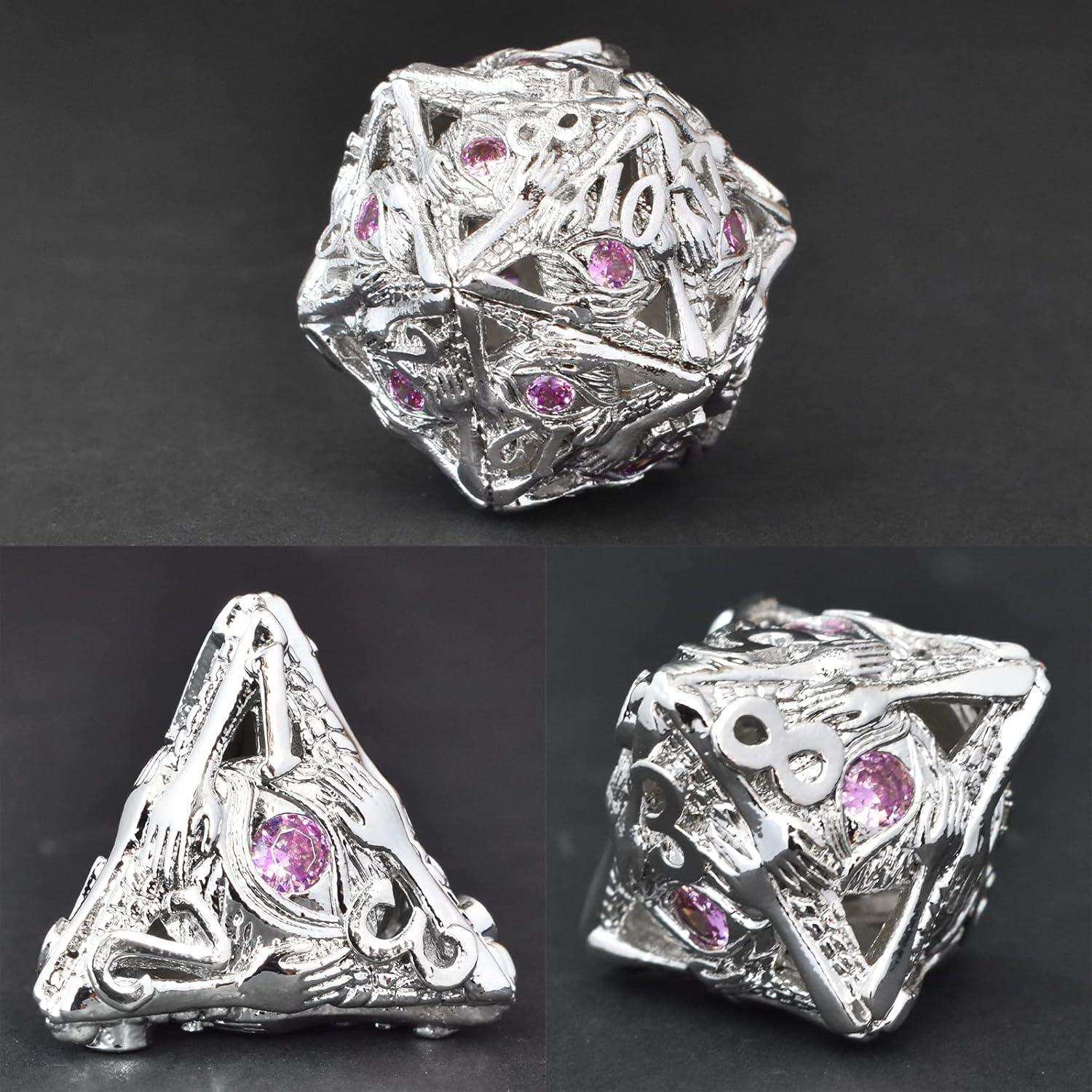 Silver and Pink Gemstone Dice Set - RULE DICE