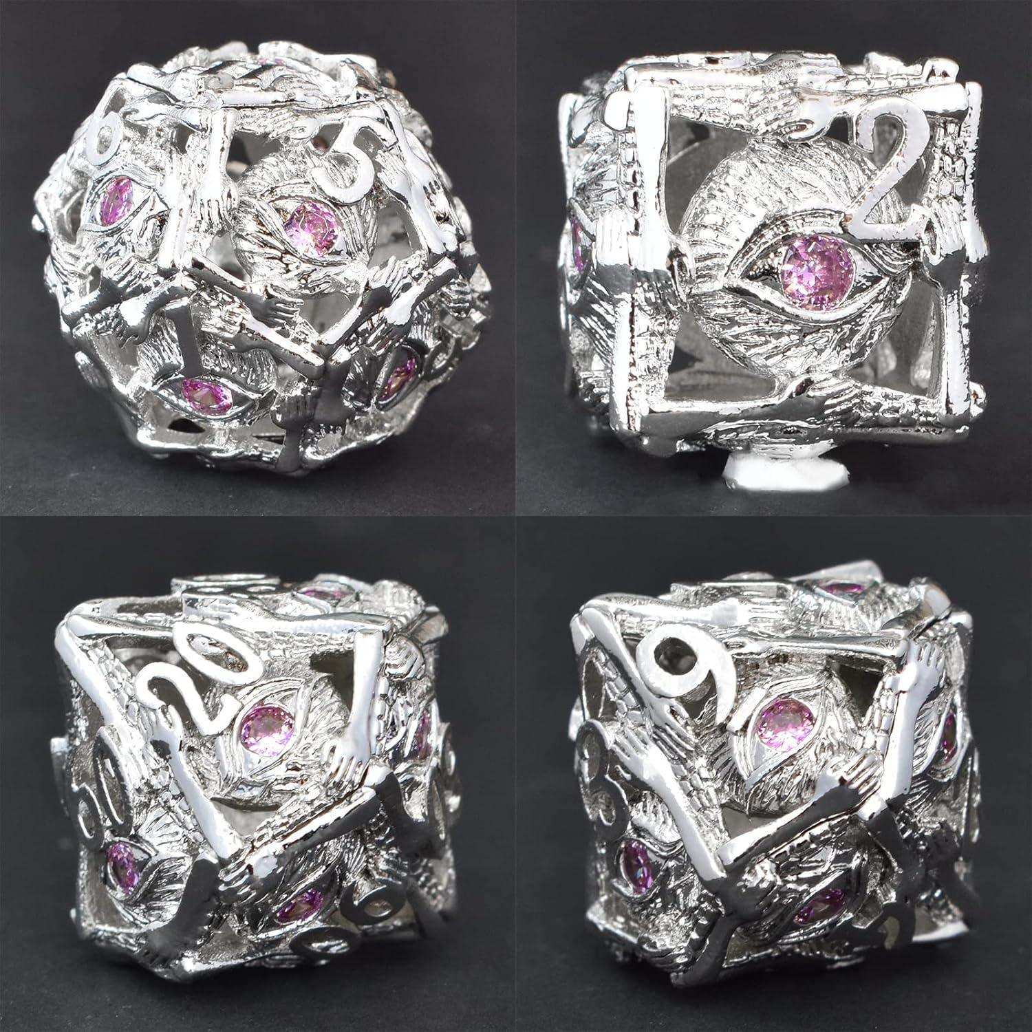 Silver and Pink Gemstone Dice Set - RULE DICE