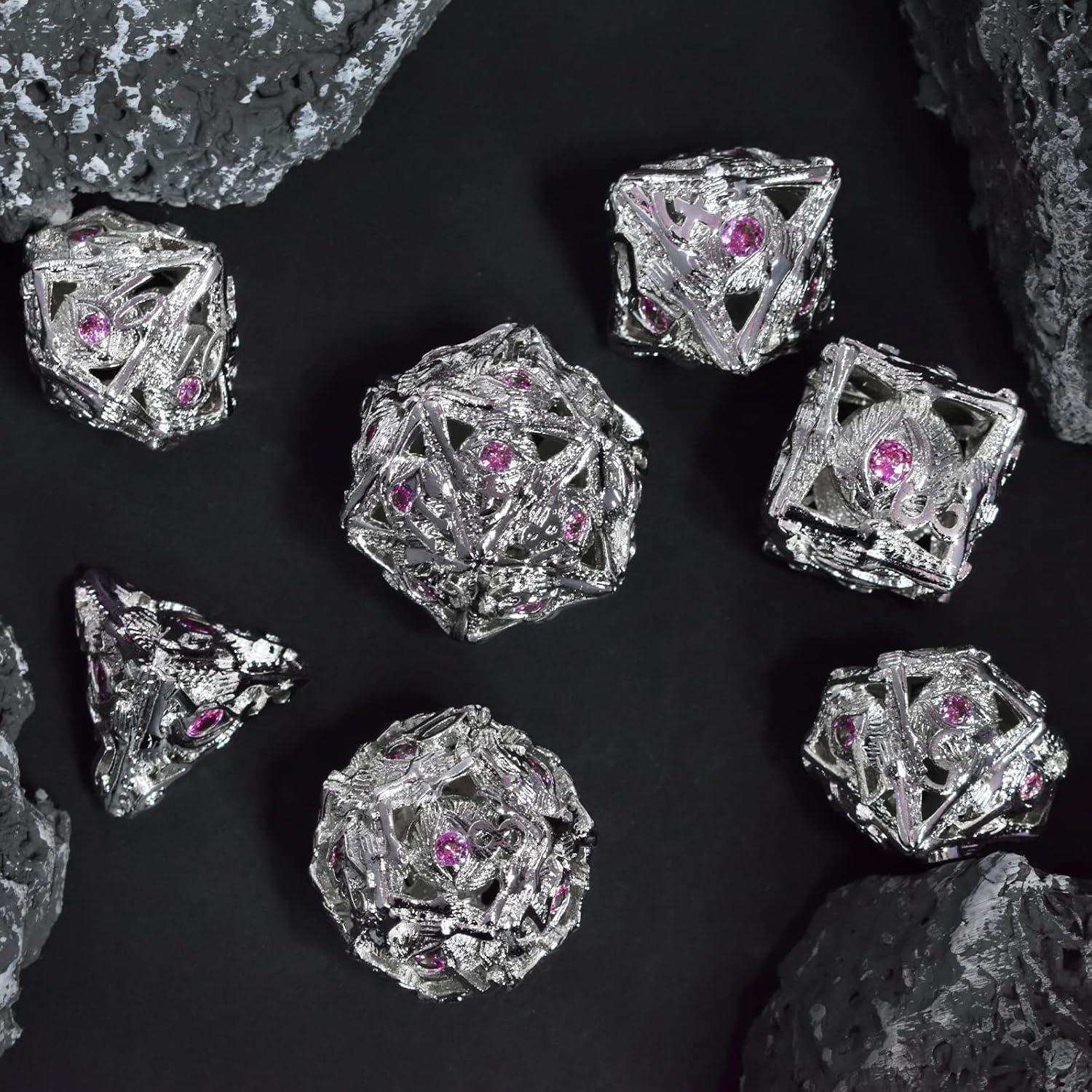 Silver and Pink Gemstone Dice Set - RULE DICE
