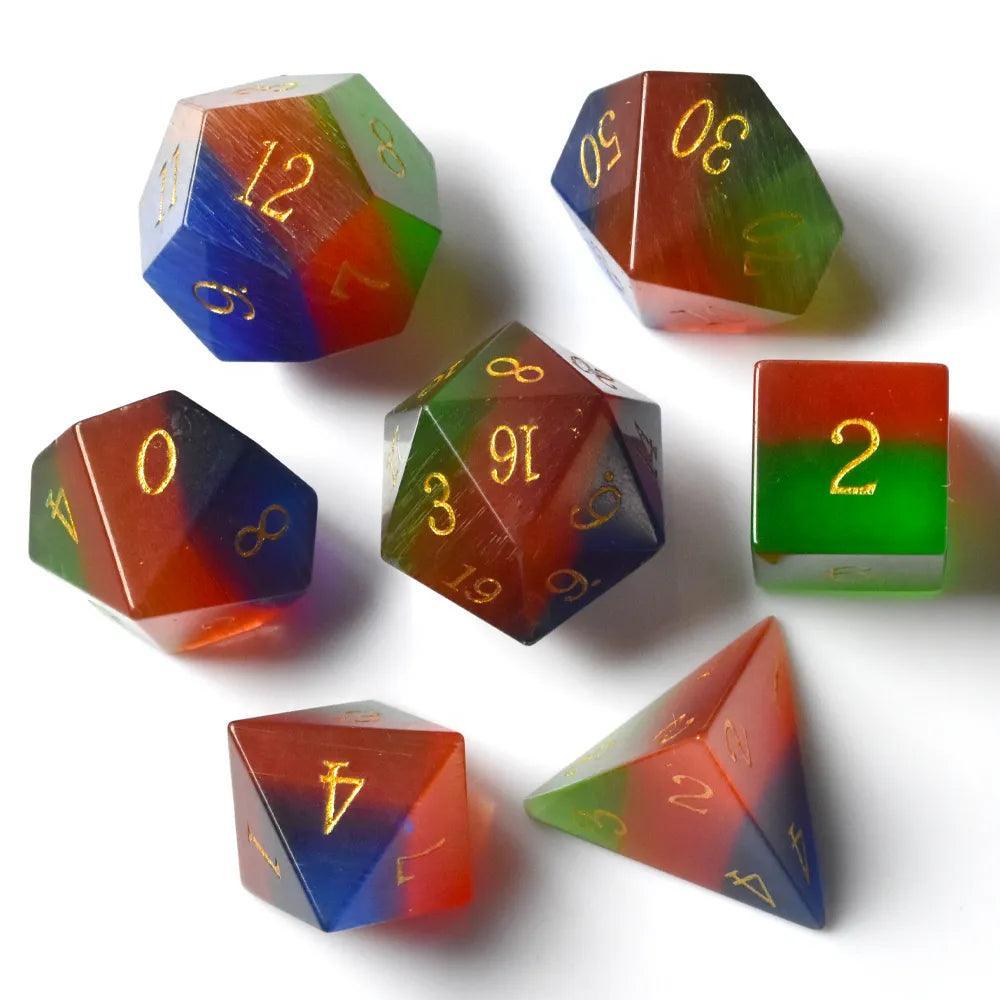  RULE DICE -  Gemstone dice Tricolor Cat's Eye Dice