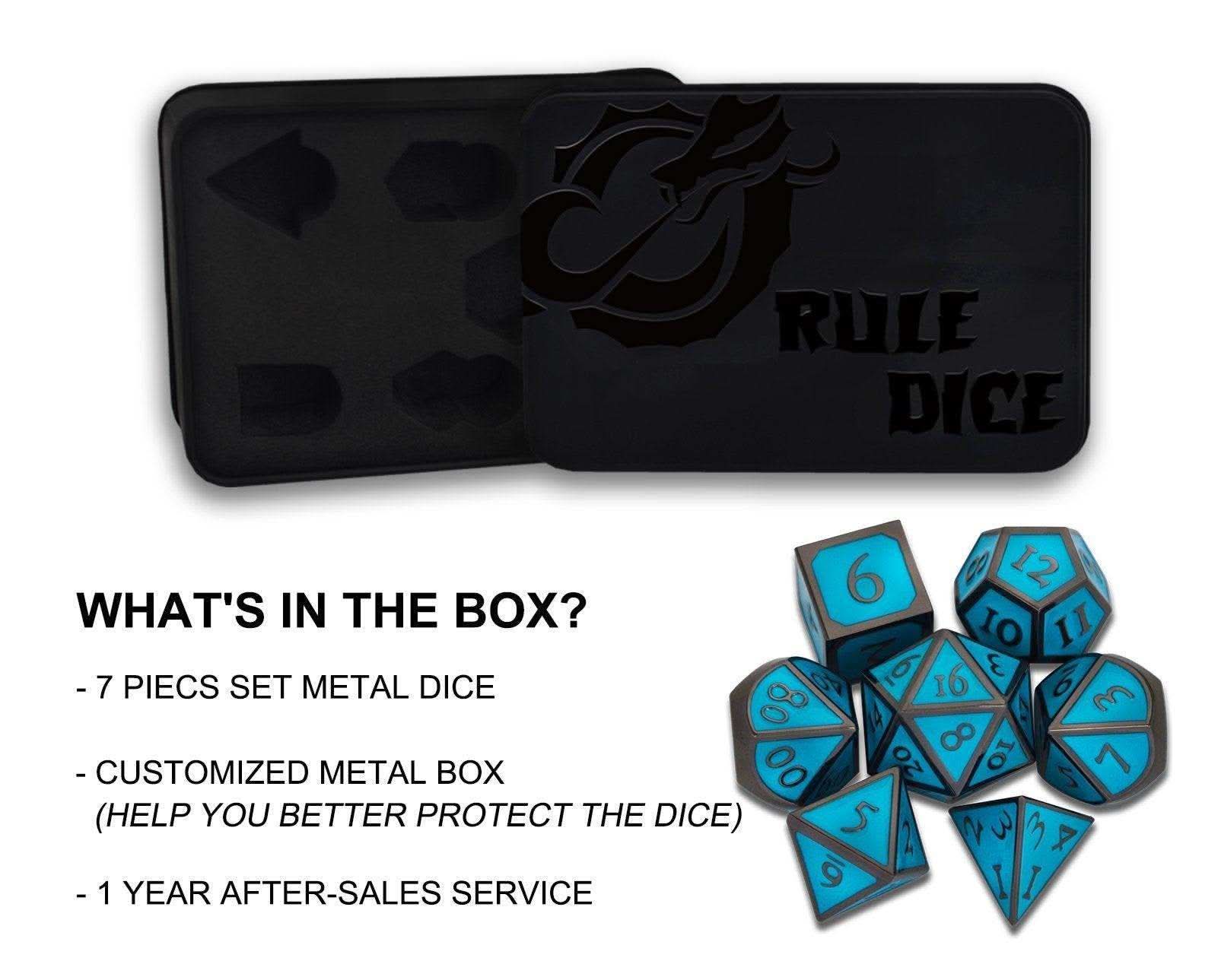 Roman Light Blue&Black Plated Dice Set - RULE DICE