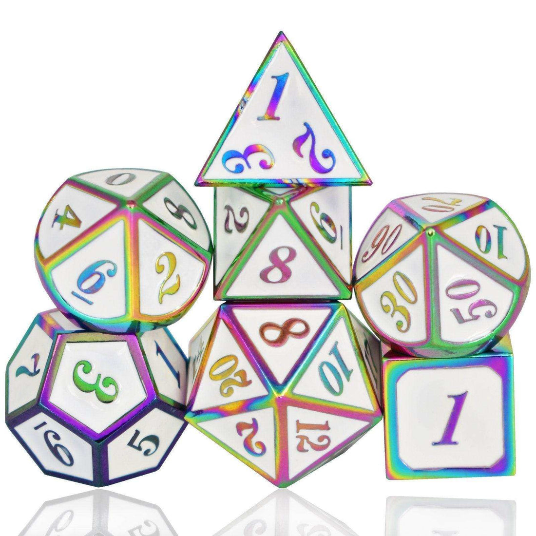 Roman White Colorful Plated Dice Set - RULE DICE