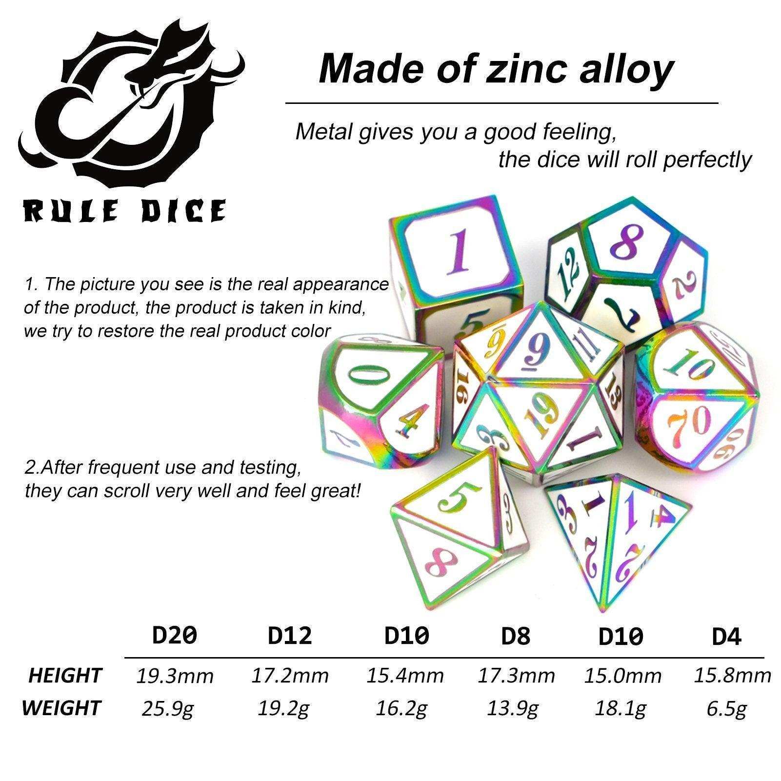 Roman White Colorful Plated Dice Set - RULE DICE