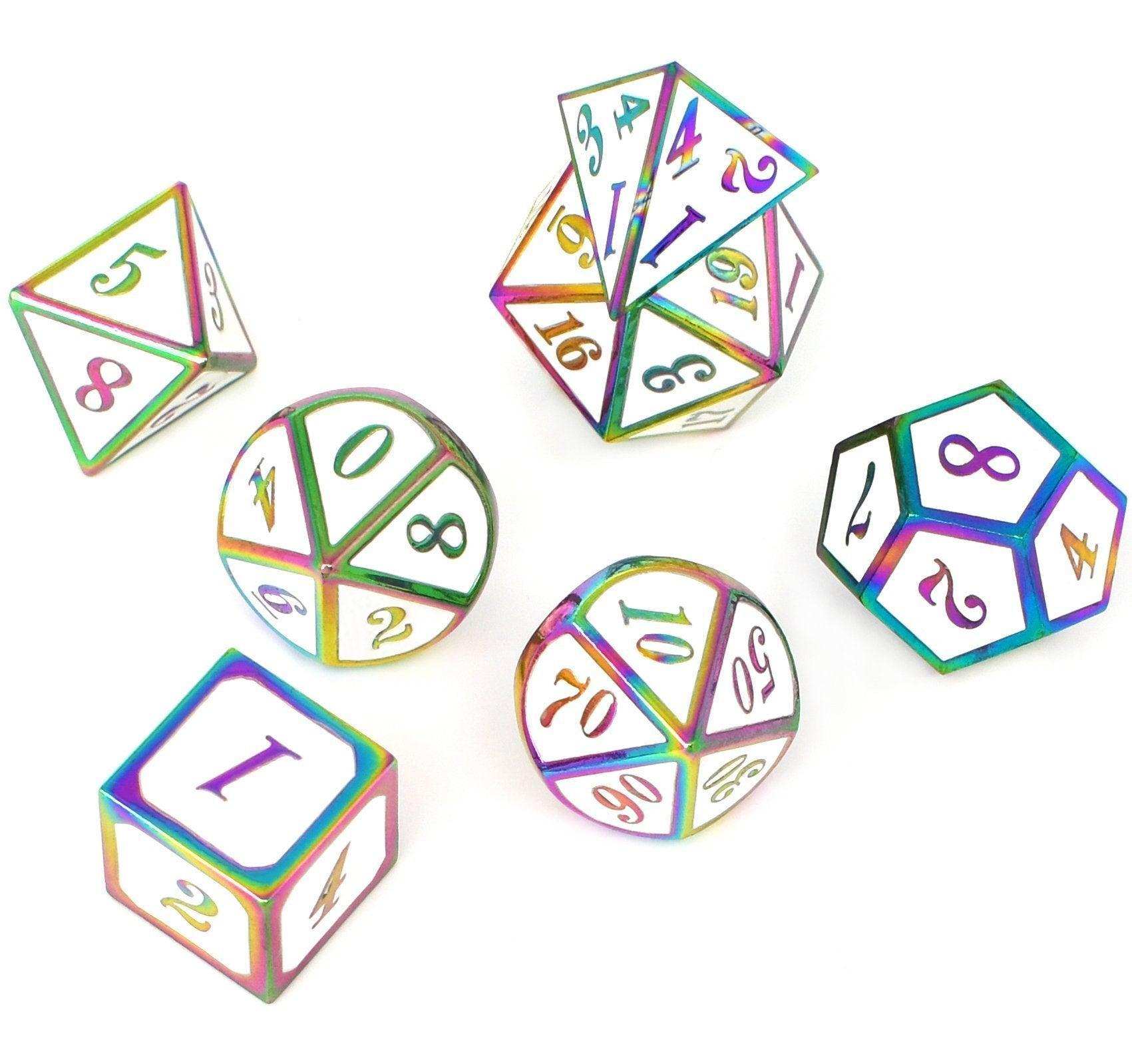 Roman White Colorful Plated Dice Set - RULE DICE