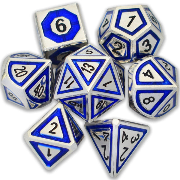  RULE DICE -  Heavy Metal Dice Silver&Blue Cold Heart Plated Dice