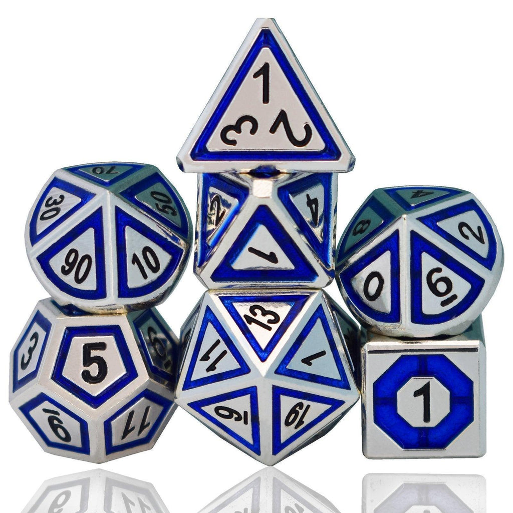  RULE DICE -  Heavy Metal Dice Silver&Blue Cold Heart Plated Dice