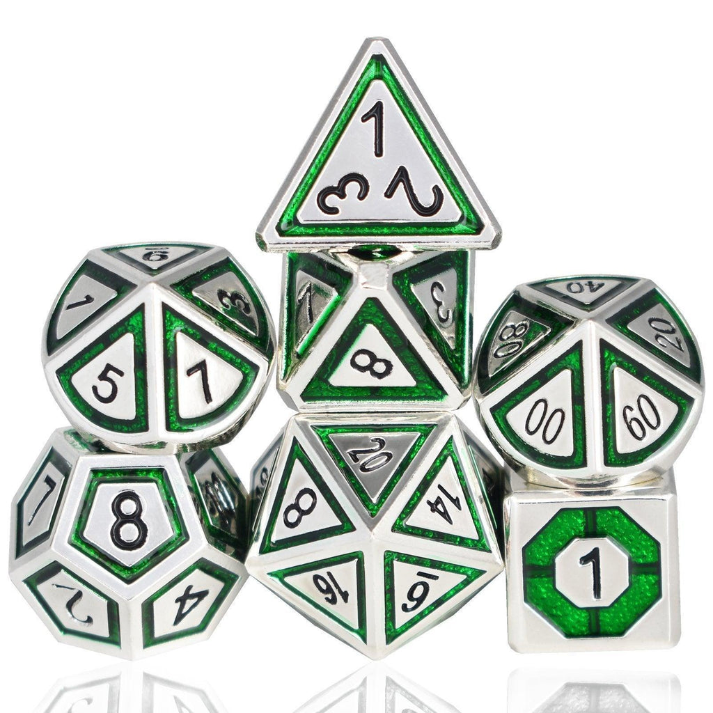  RULE DICE -  Heavy Metal Dice Green&Silver Plated Dice