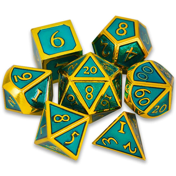  RULE DICE -  Heavy Metal Dice Roman Green&Golden Plated Dice