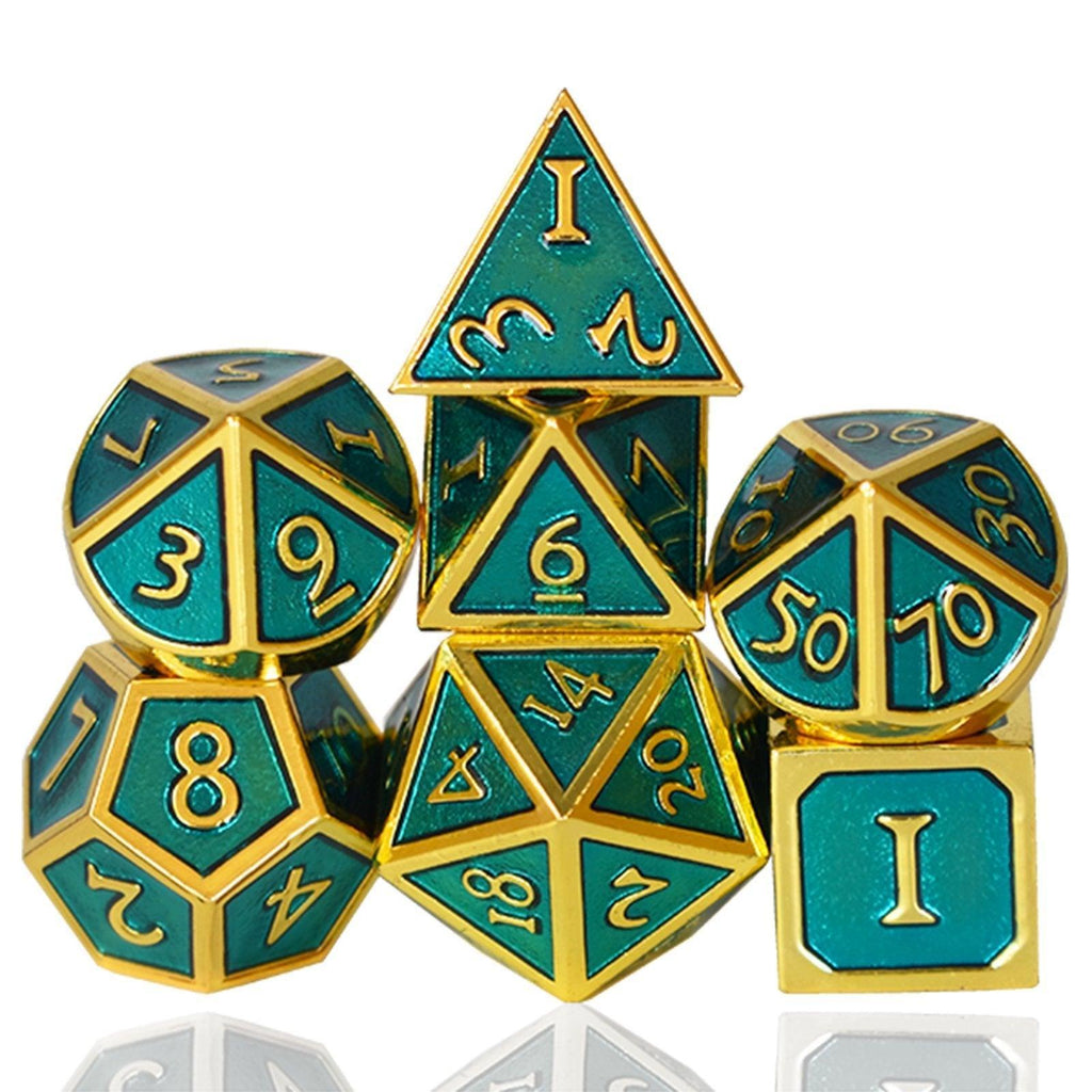  RULE DICE -  Heavy Metal Dice Roman Green&Golden Plated Dice