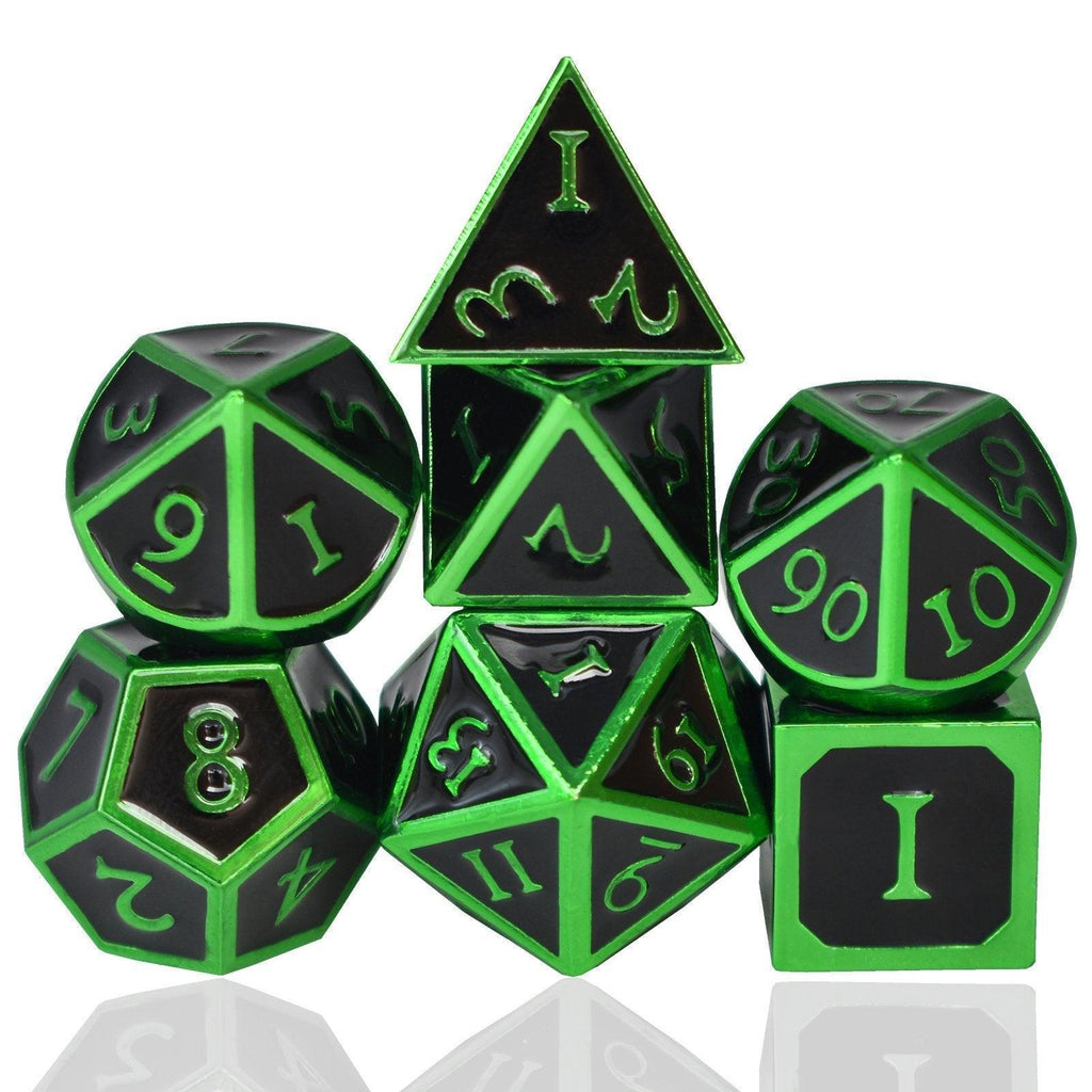  RULE DICE -  Heavy Metal Dice Roman Black&Green Plated Dice