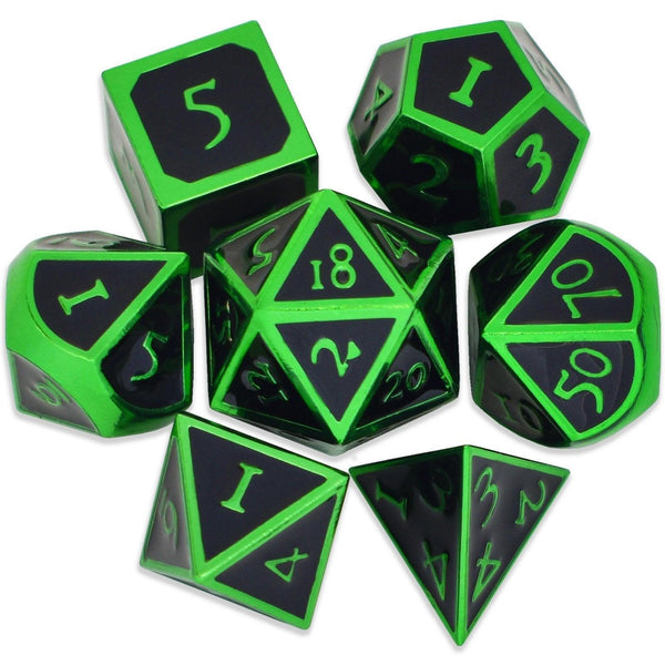  RULE DICE -  Heavy Metal Dice Roman Black&Green Plated Dice