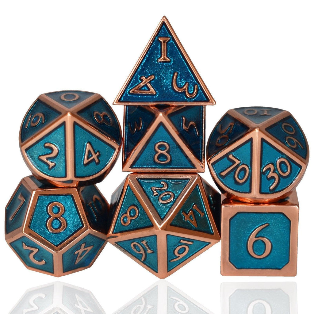  RULE DICE -  Heavy Metal Dice Roman Blue&Bronze Plated Dice