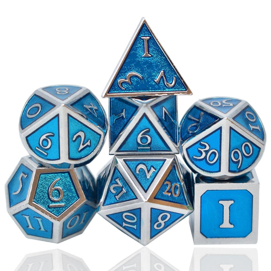  RULE DICE -  Heavy Metal Dice Roman Blue&Silver Plated Dice