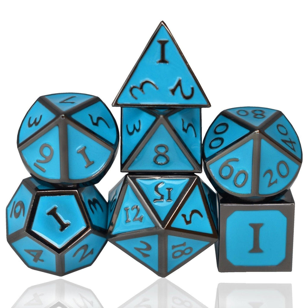  RULE DICE -  Heavy Metal Dice Roman Light Blue&Black Plated Dice