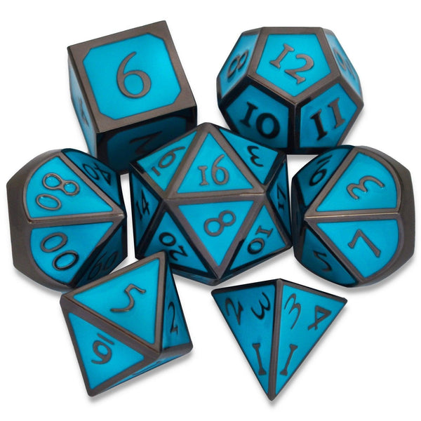  RULE DICE -  Heavy Metal Dice Roman Light Blue&Black Plated Dice