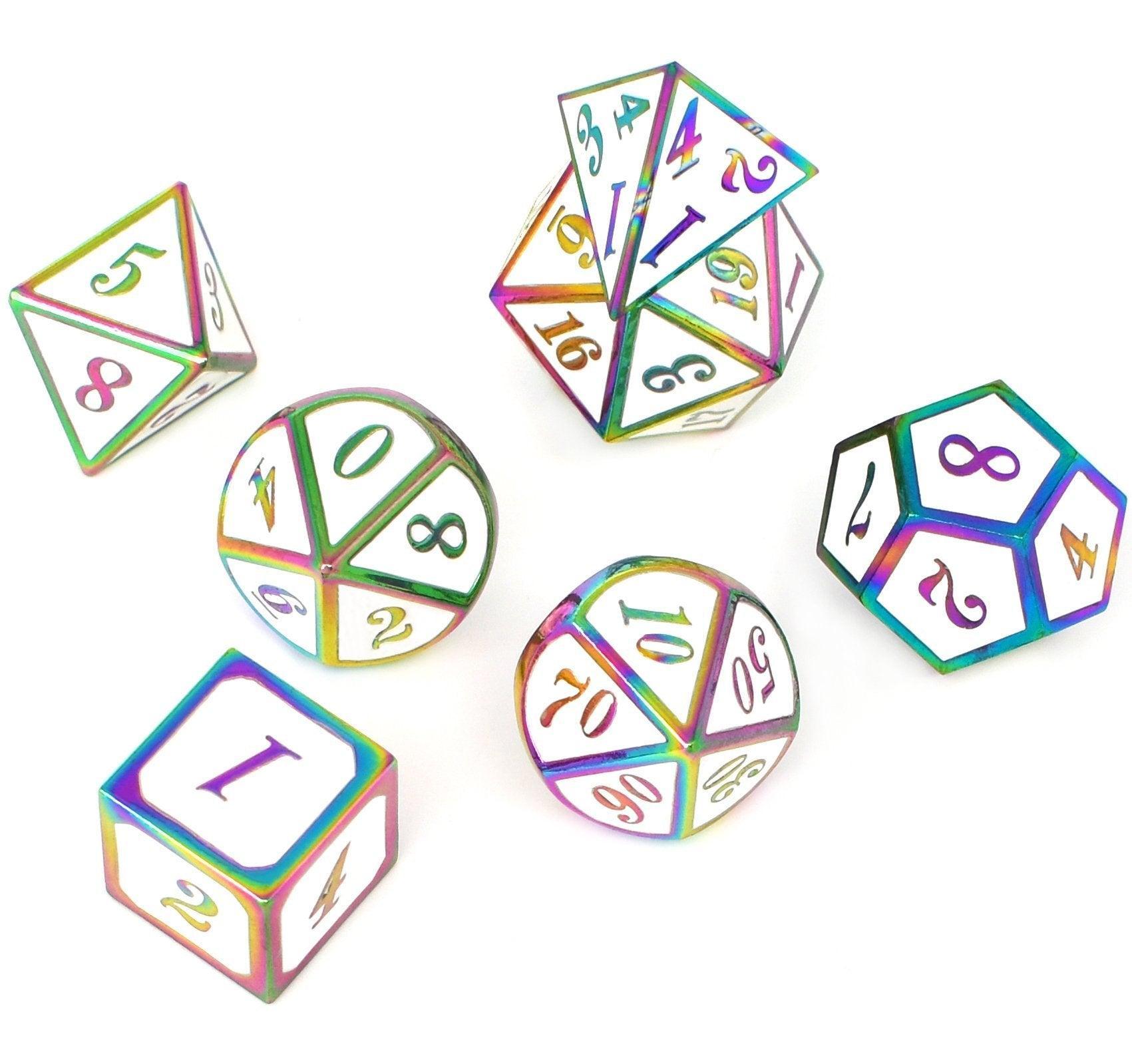  RULE DICE -  Heavy Metal Dice Roman White Colorful Plated Dice